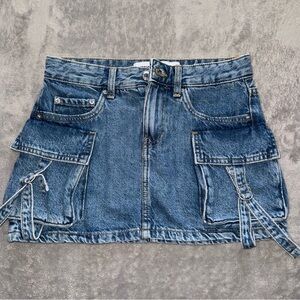 Bershka denim mini skirt in mid blue with cargo pockets